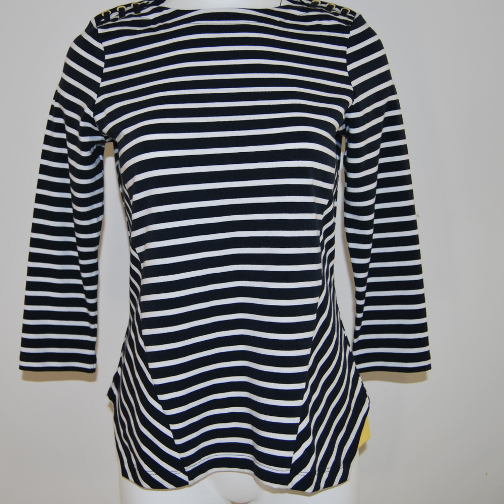 NAVY BLUE/WHITE STRIPED TOP
